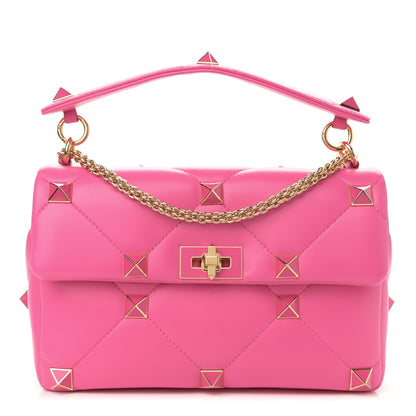 Valentino Garavani Nappa Enamel Large Roman Stud Shoulder Bag Feminine Pink 1 of 8