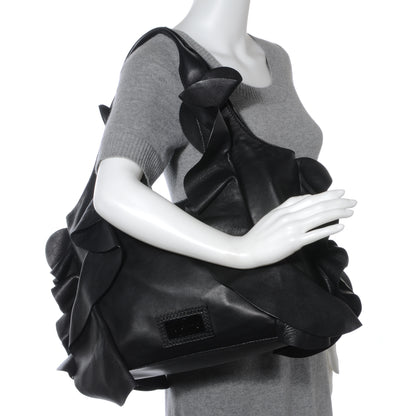 Valentino Garavani Nappa Leather Ruffled Hobo Black 3 of 9