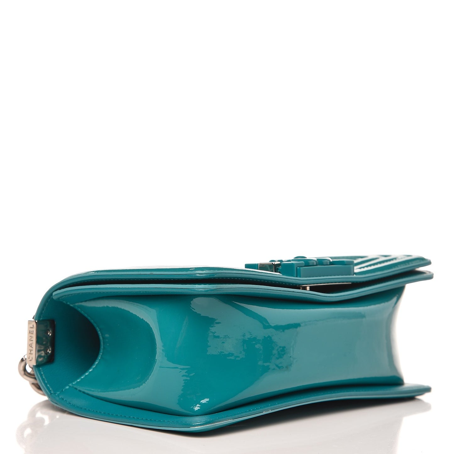 Patent Calfskin Small Boy Flap Plexiglass Turquoise
