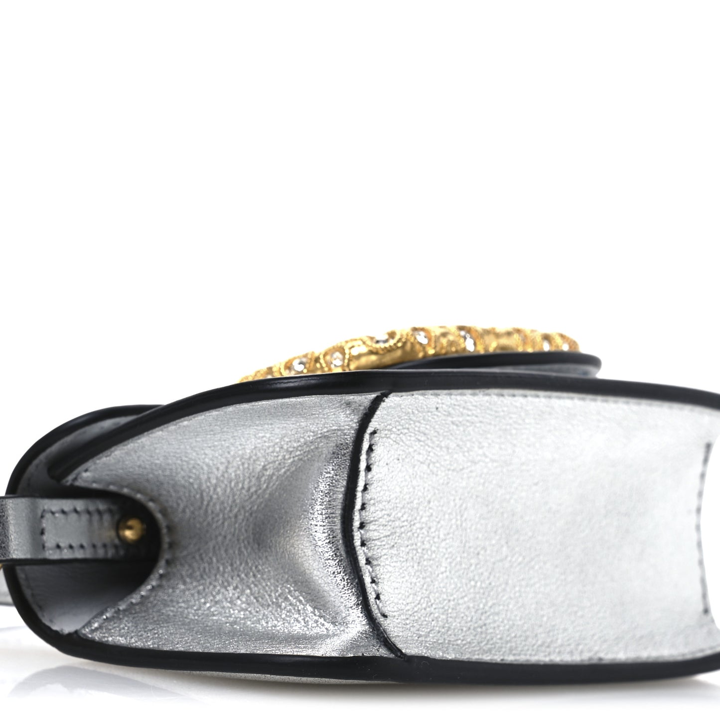 Laminated Calfskin Crystal Vlogo Micro Loco Shoulder Bag Silver Crystal