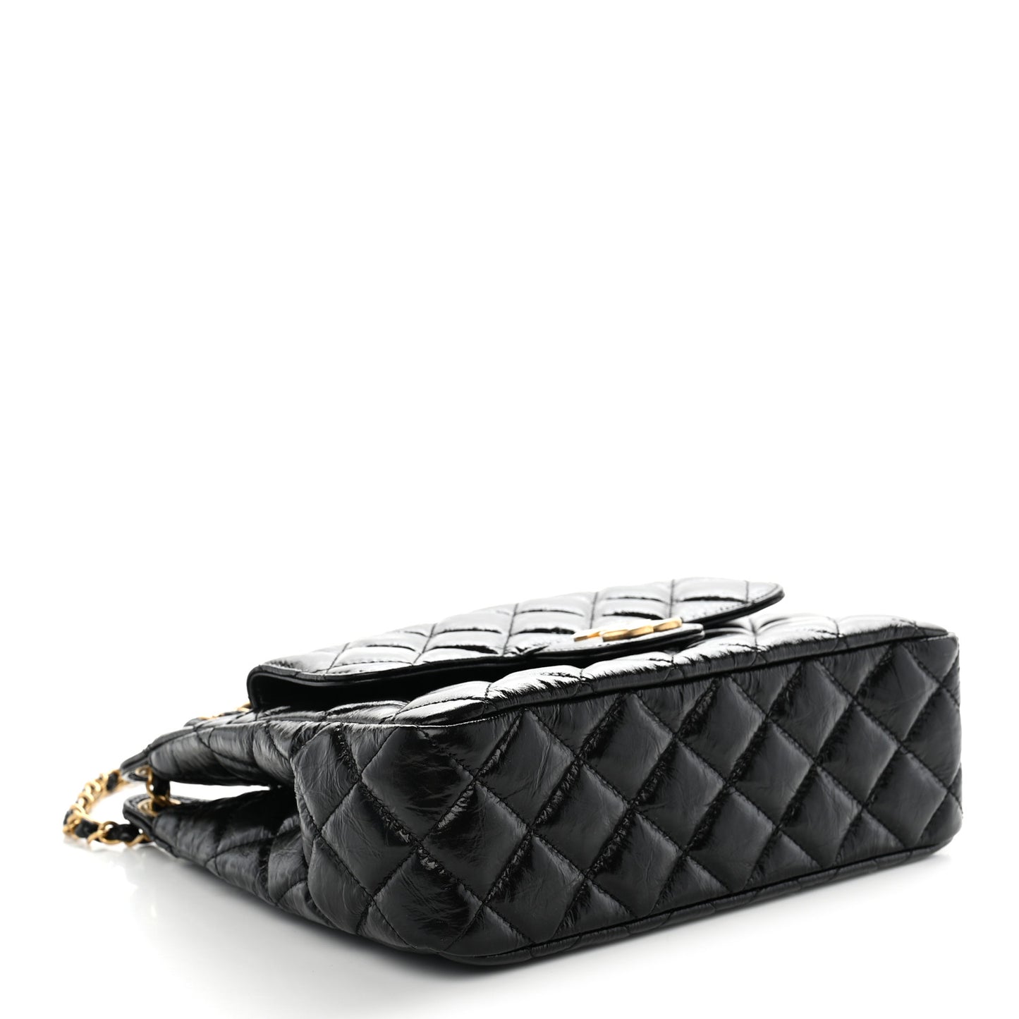 Shiny Crumpled Calfskin Quilted Wavy CC Hobo Black