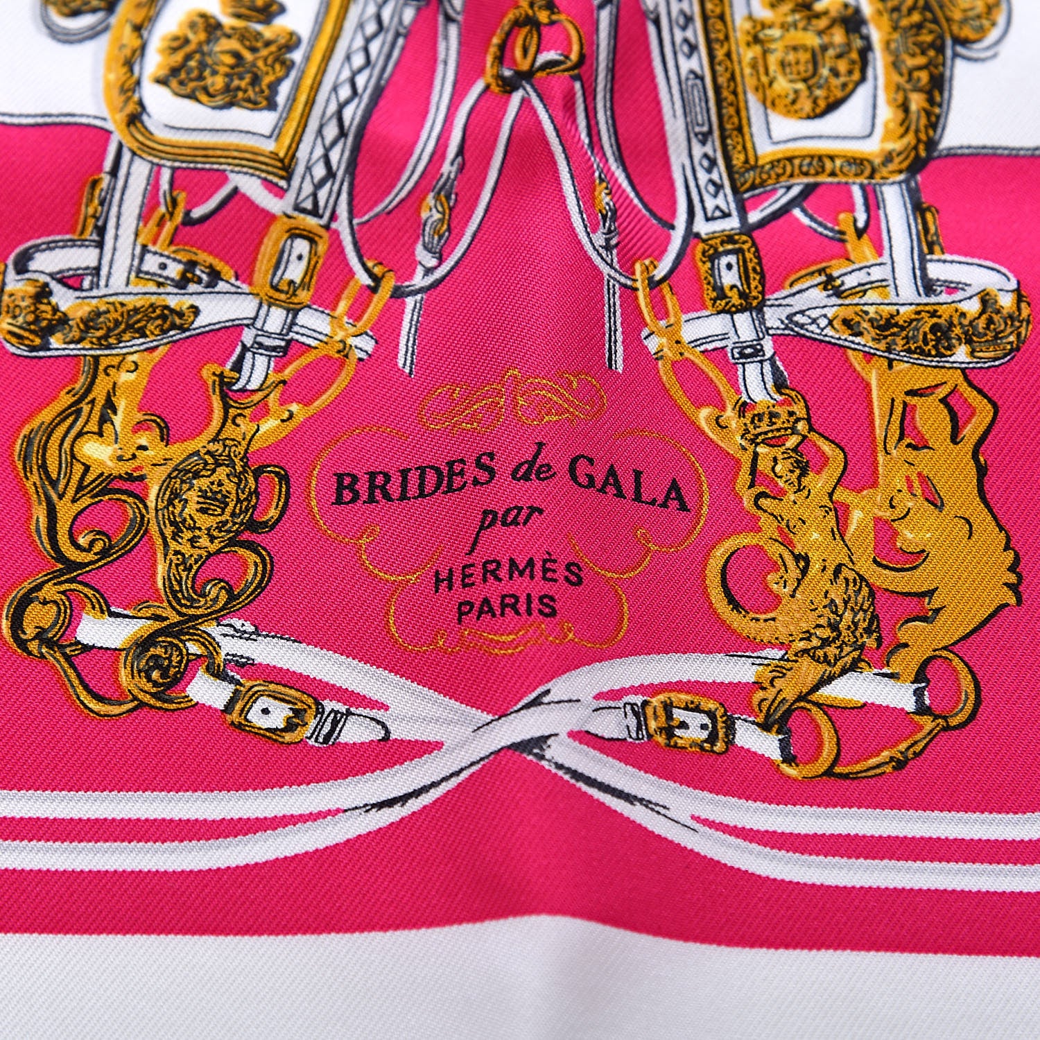 Hermes Silk Brides de Gala Nano Scarf 20 Blanc Rose Fuchsia Or 4 of 5