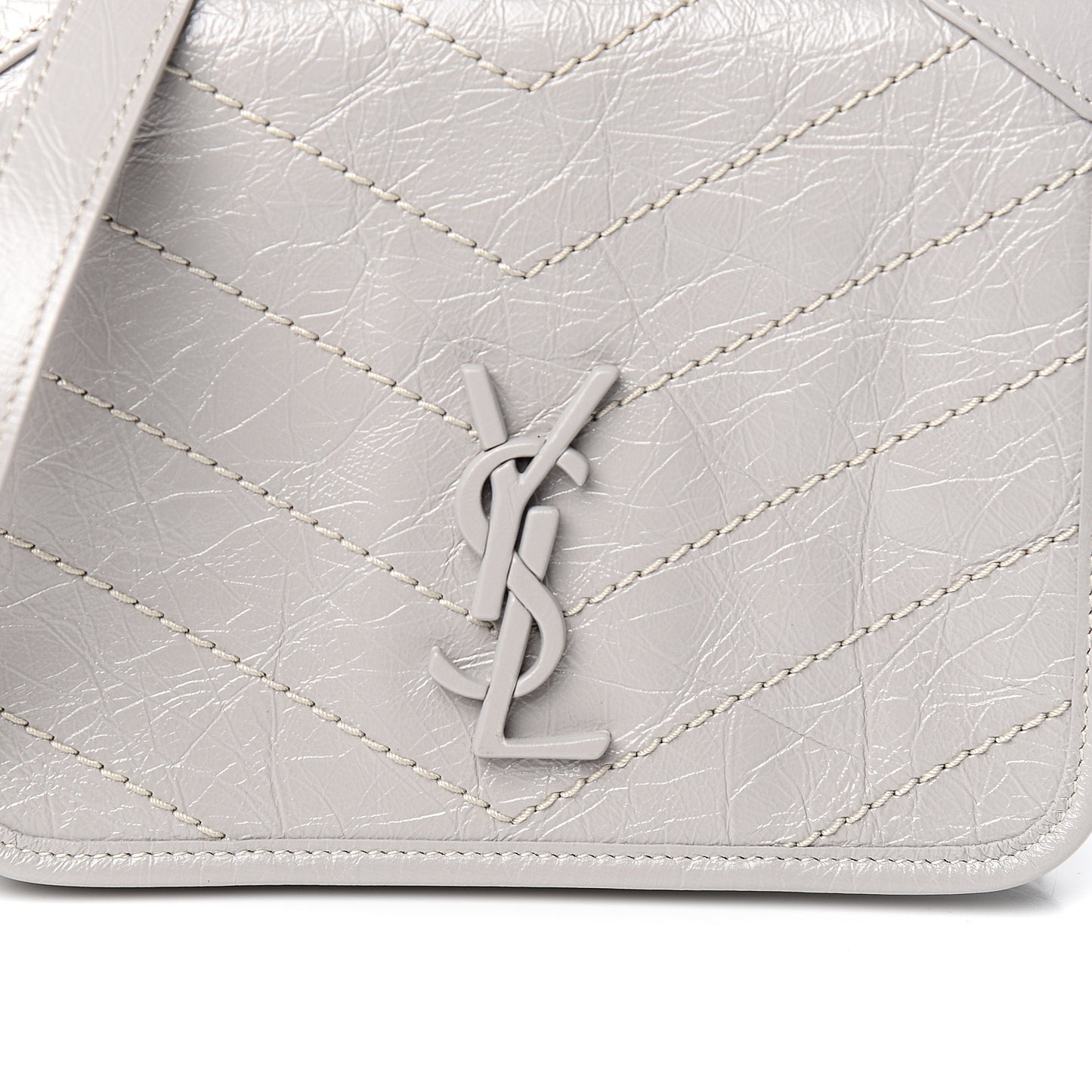 Crinkled Calfskin Matelasse Monogram Niki Chain Wallet Light Grey