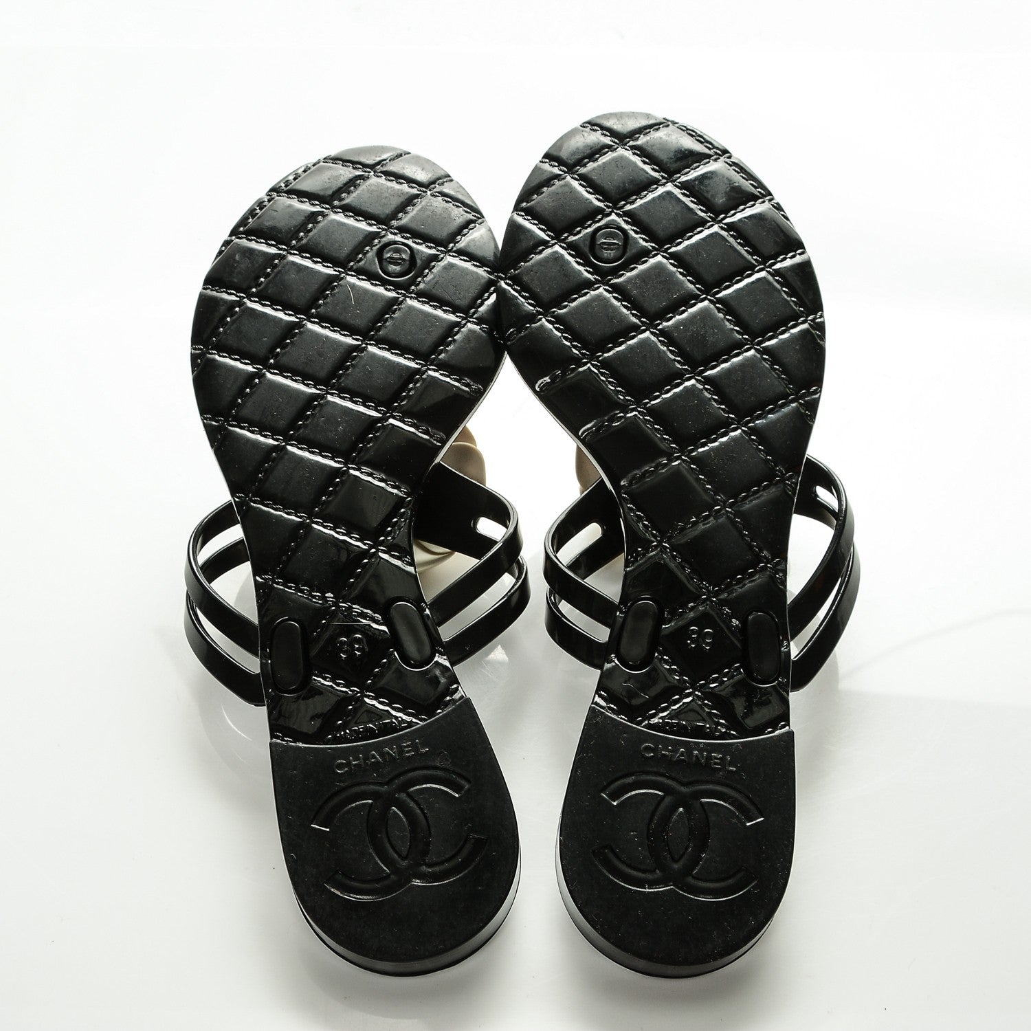 Chanel Jelly Camellia Thong Sandals 39 Black Ivory 5 of 7