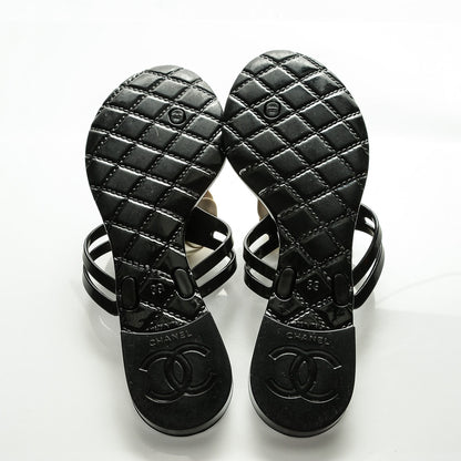 Chanel Jelly Camellia Thong Sandals 39 Black Ivory 5 of 7