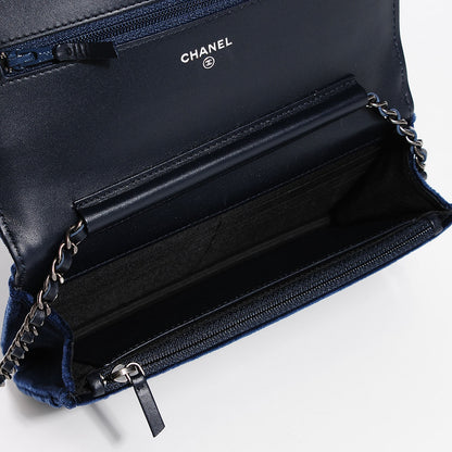 Chanel Velvet Quilted Boy Wallet On Chain WOC Dark Blue 5 of 9
