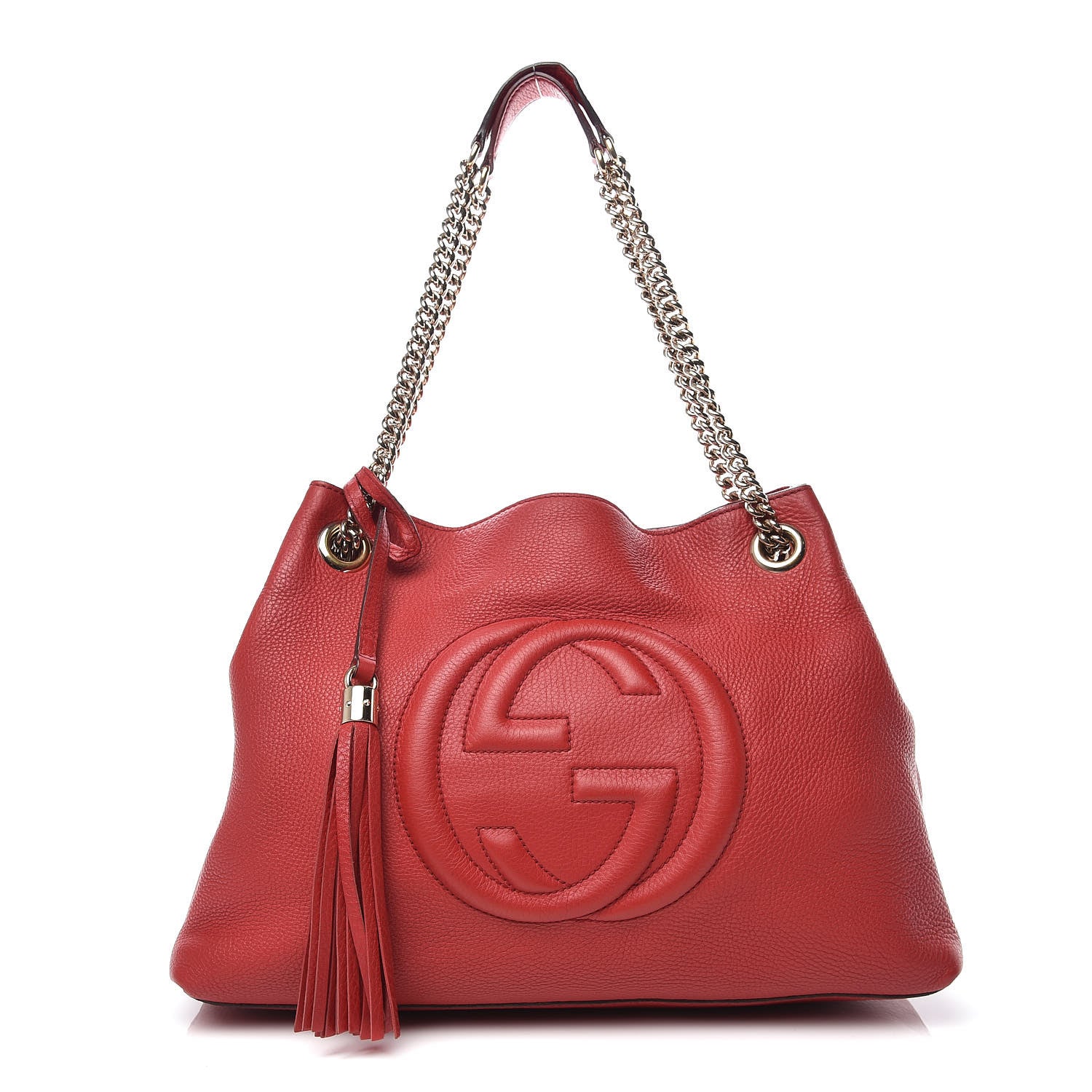 Gucci Pebbled Calfskin Medium Soho Chain Shoulder Bag Tabasco Red 1 of 18