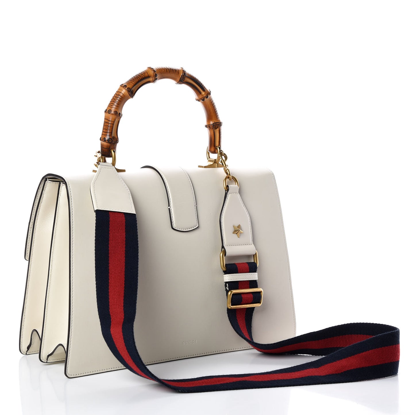 Calfskin Bamboo Web Large Dionysus Top Handle Bag White Blue Hibiscus Red