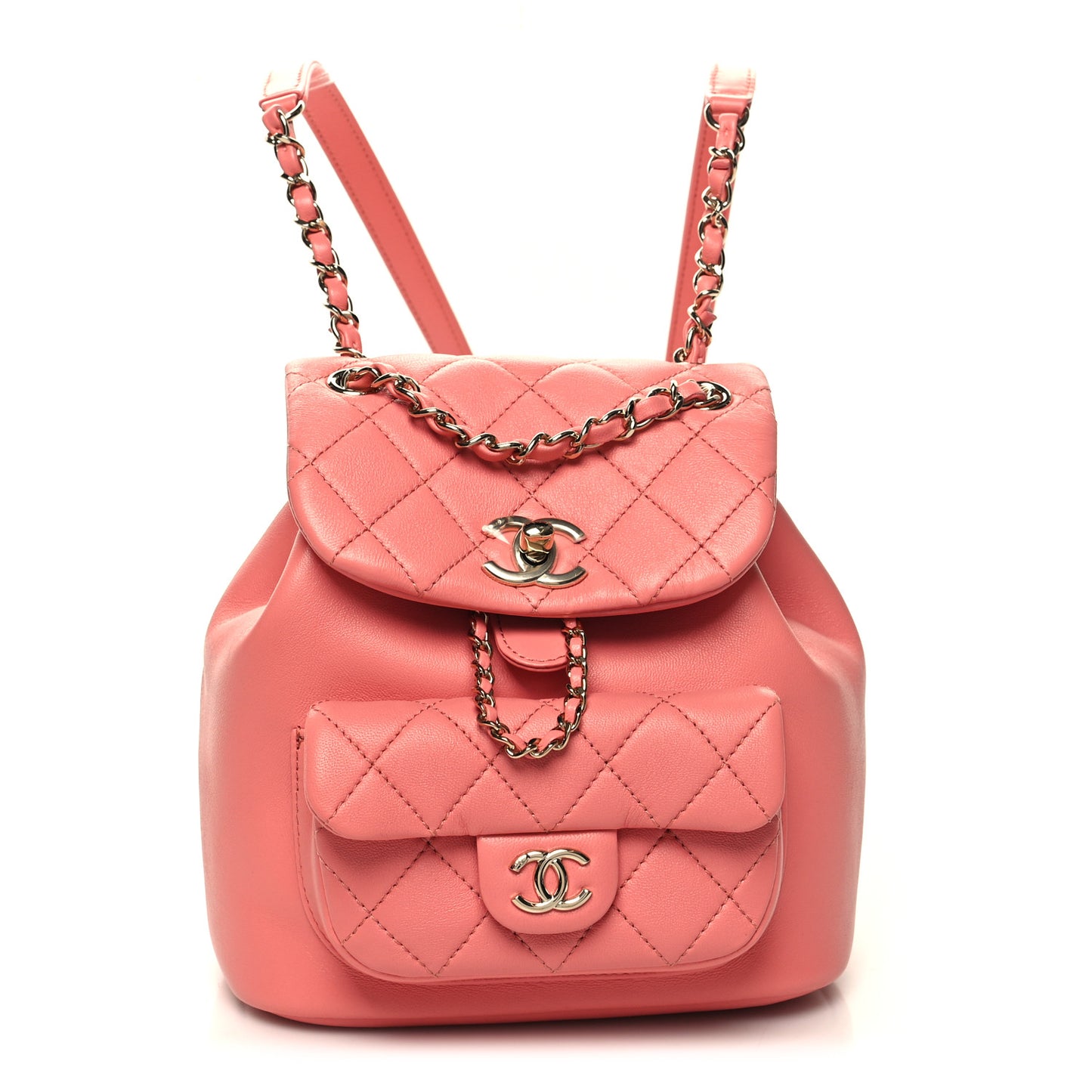 Lambskin Quilted Small Duma Drawstring Backpack Pink