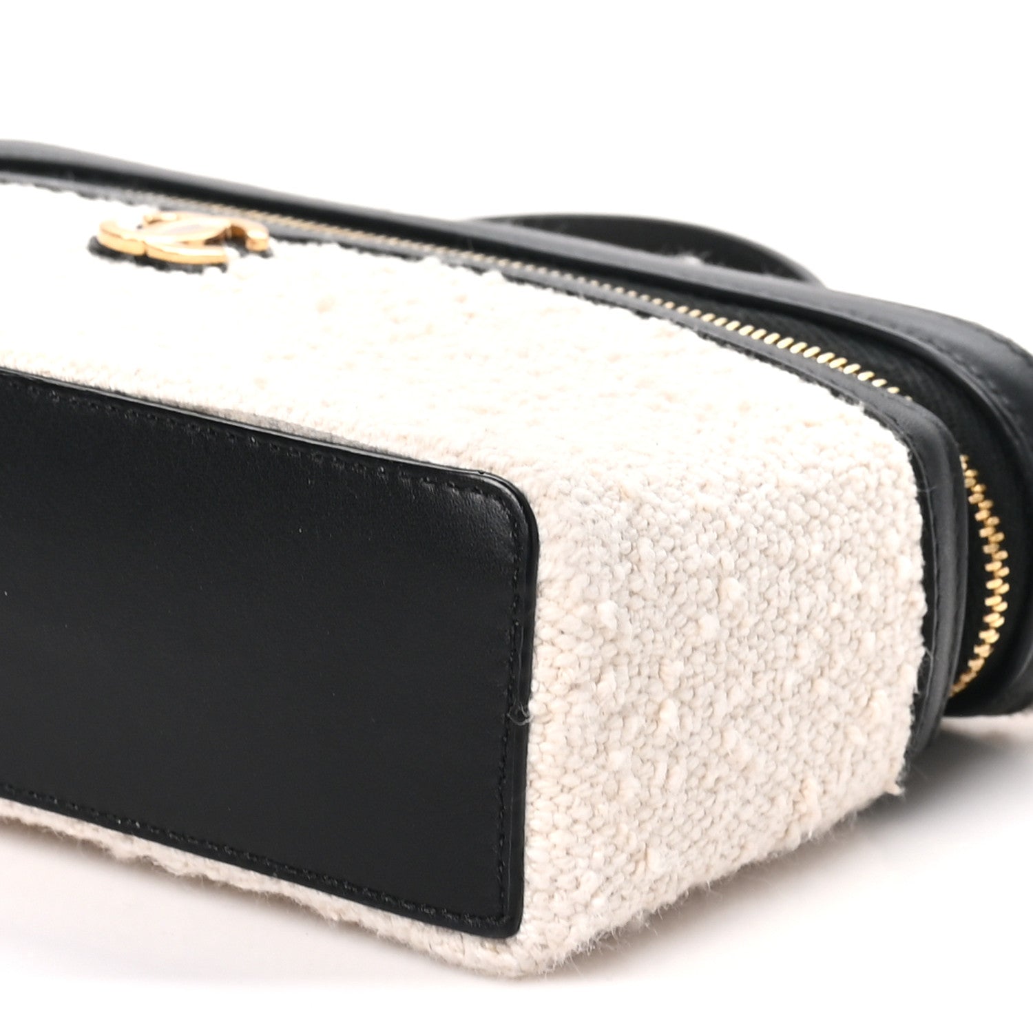 Chanel Boucle Calfskin Top Handle Slim Vanity Case With Chain Ecru Black 10 of 10