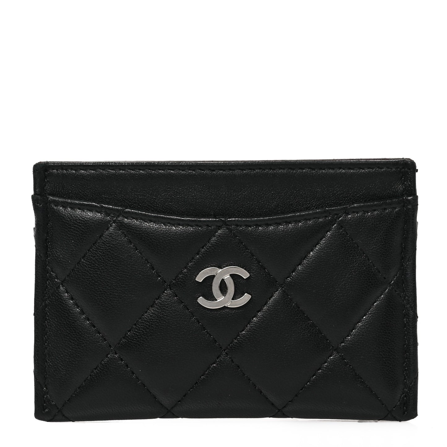 Lambskin Quilted Card Holder Black