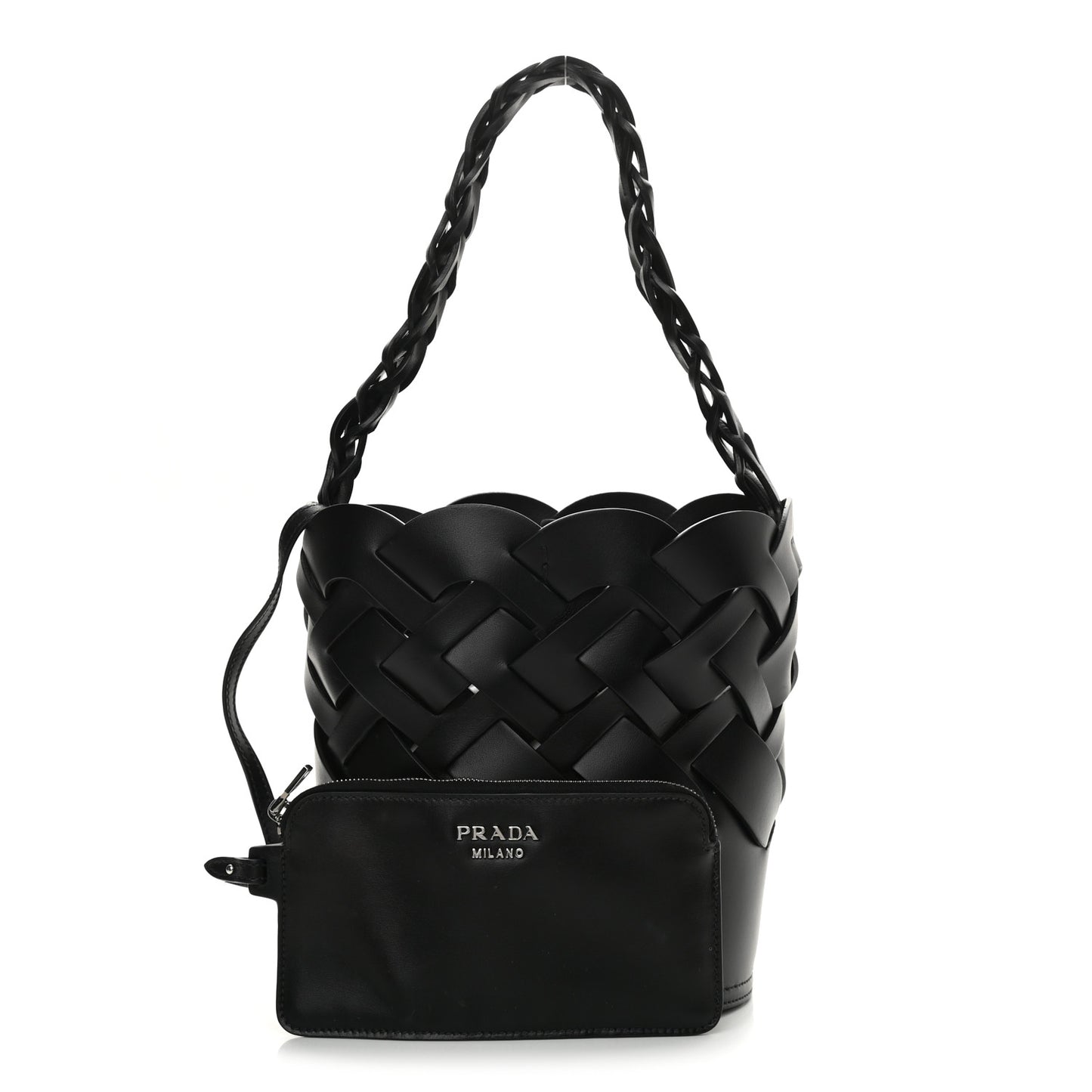 Vitello Intreccio Bucket Bag Black