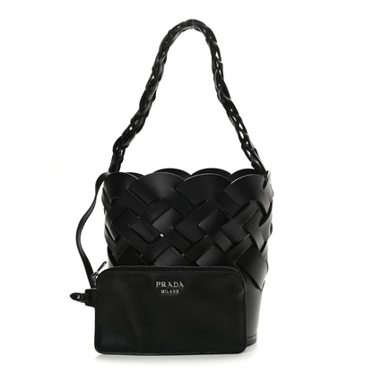 Prada Vitello Intreccio Bucket Bag Black 1 of 18