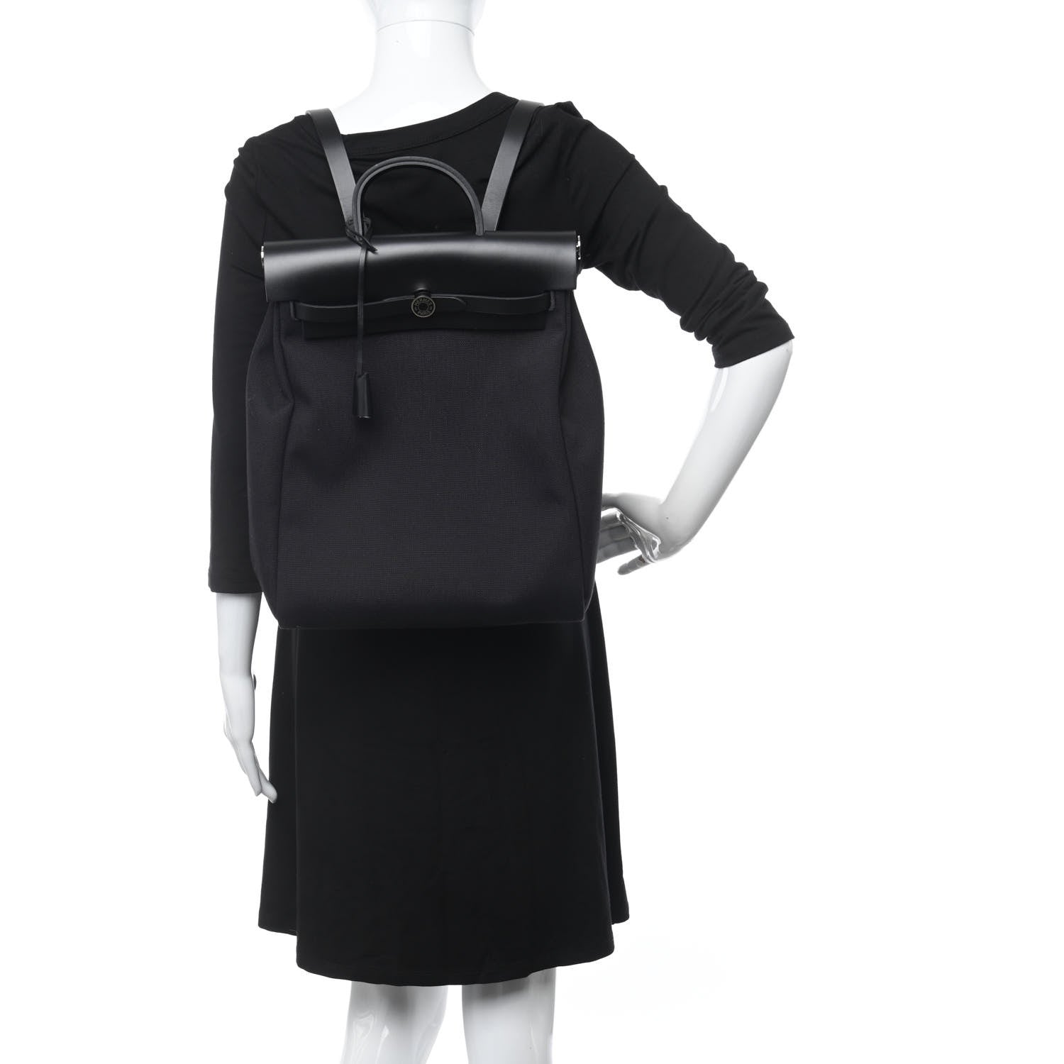 Hermes Military Toile Vache Hunter Herbag a Dos Zip Retourne Backpack Black 2 of 12