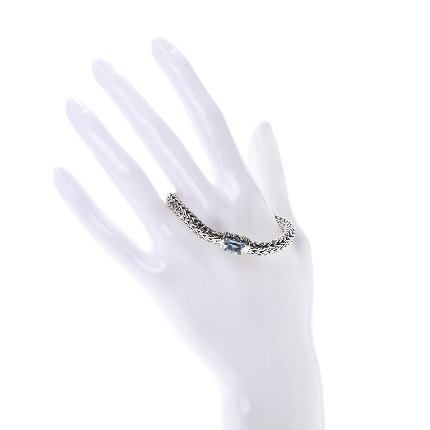 Sterling Silver 18K Yellow Gold Blue Topaz 6.5mm Classic Chain Bracelet
