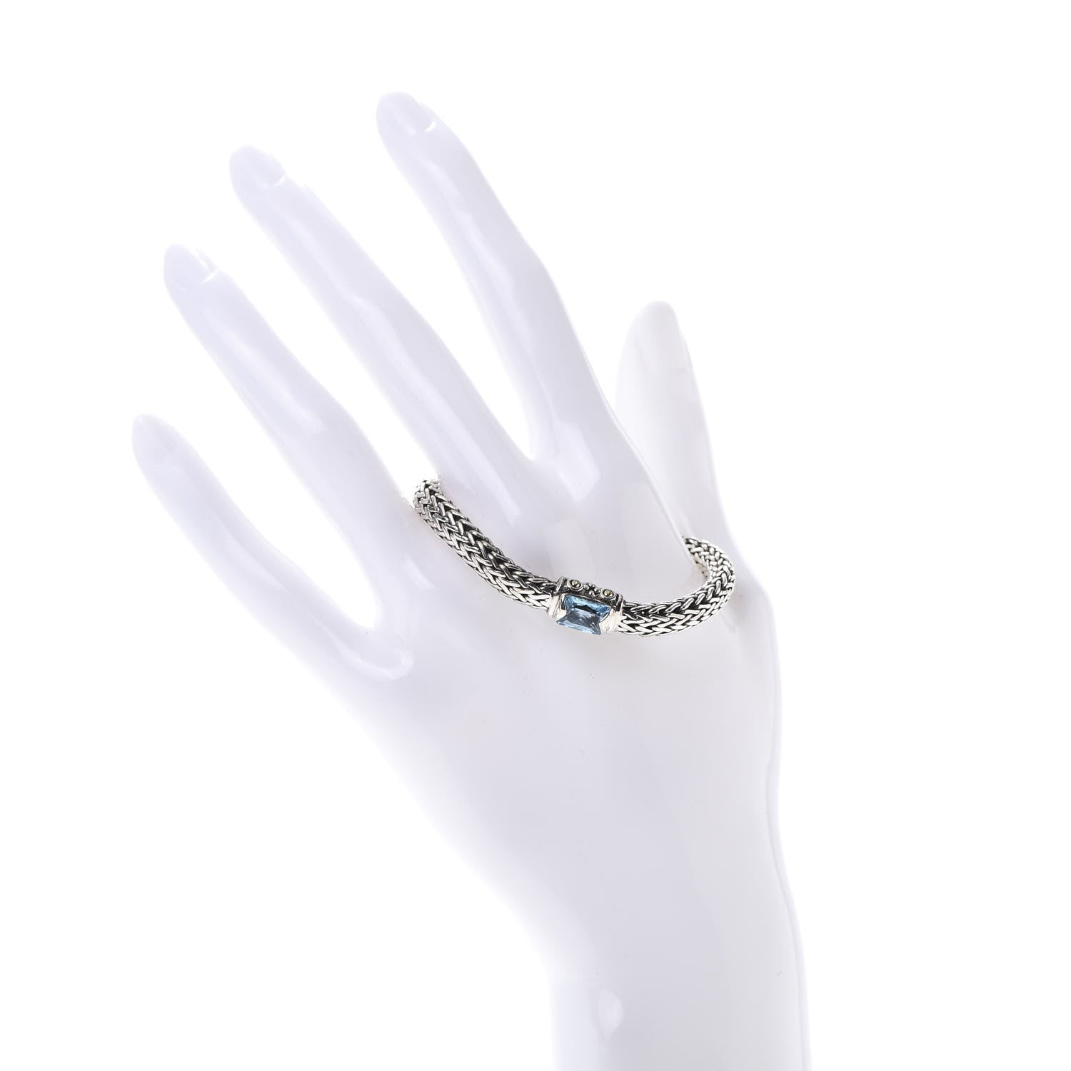 John Hardy Sterling Silver 18K Yellow Gold Blue Topaz 6.5mm Classic Chain Bracelet 2 of 5