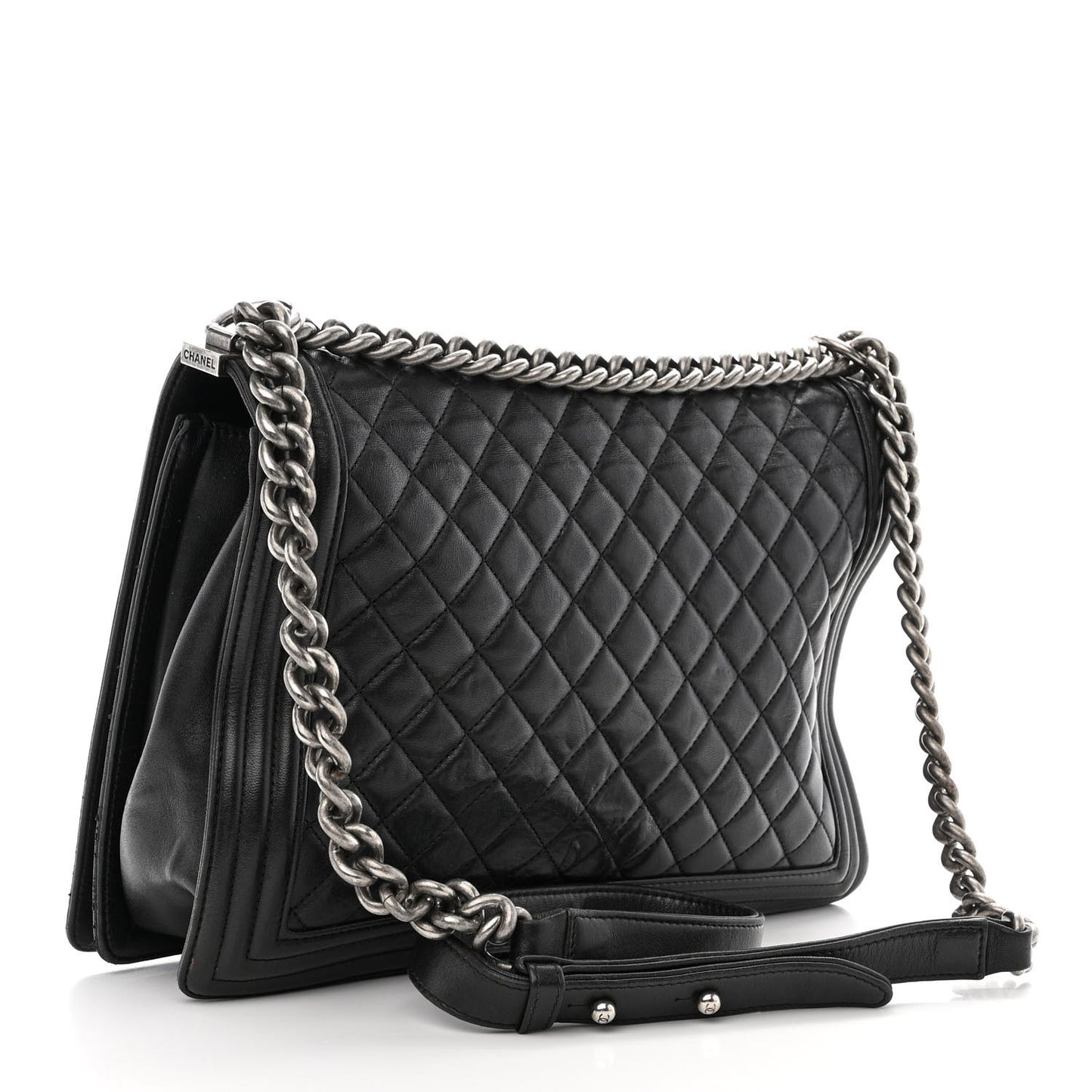 Calfskin Quilted Large Boy Flap Black