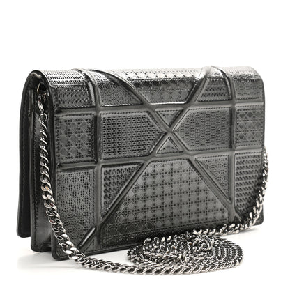 Christian Dior Metallic Patent Micro-Cannage Diorama Wallet on Chain Pouch Black 3 of 10