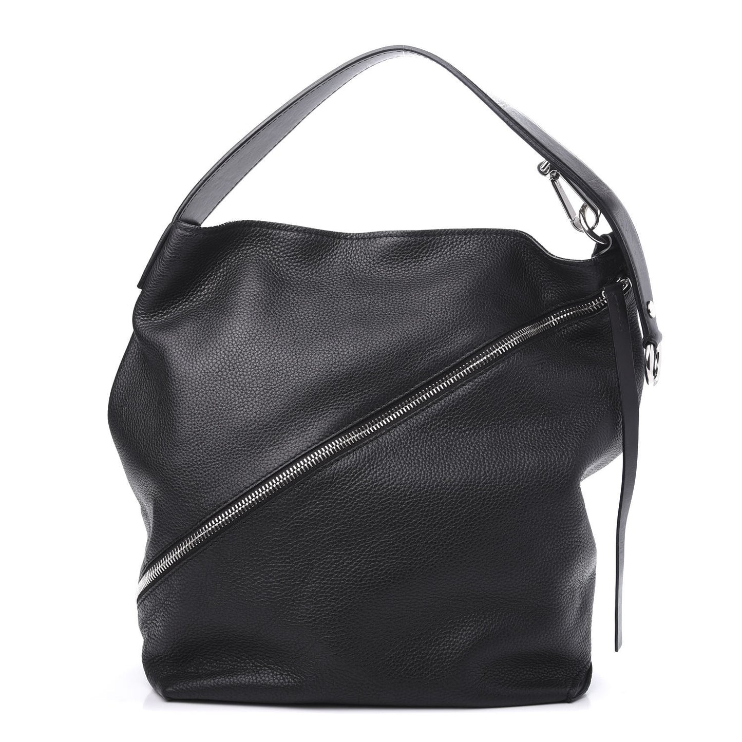 Pebbled Calfskin Medium Zip Hobo Black