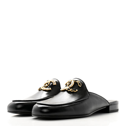 Chanel Shiny Calfskin Crystal CC Mules 39.5 Black 3 of 10