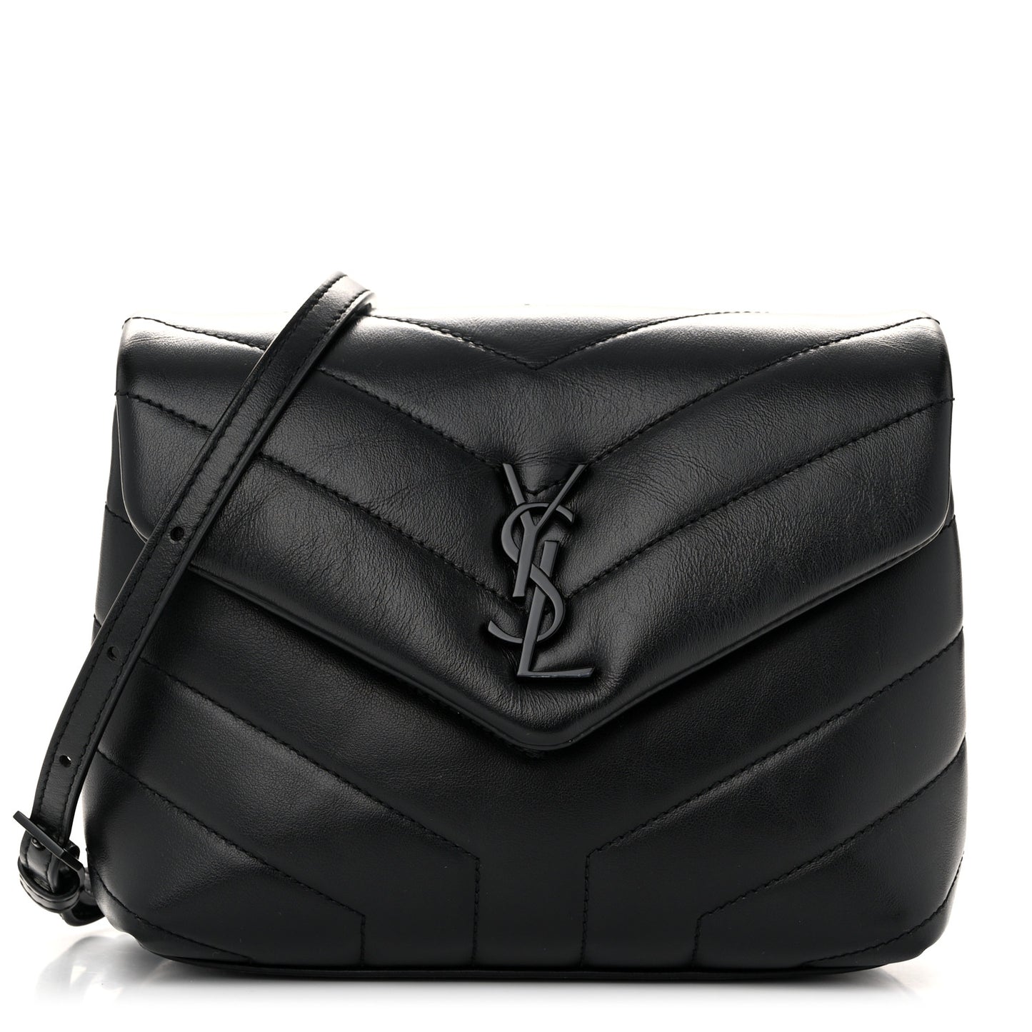 Calfskin Y Quilted Monogram Monochrome Toy Loulou Crossbody Bag Black