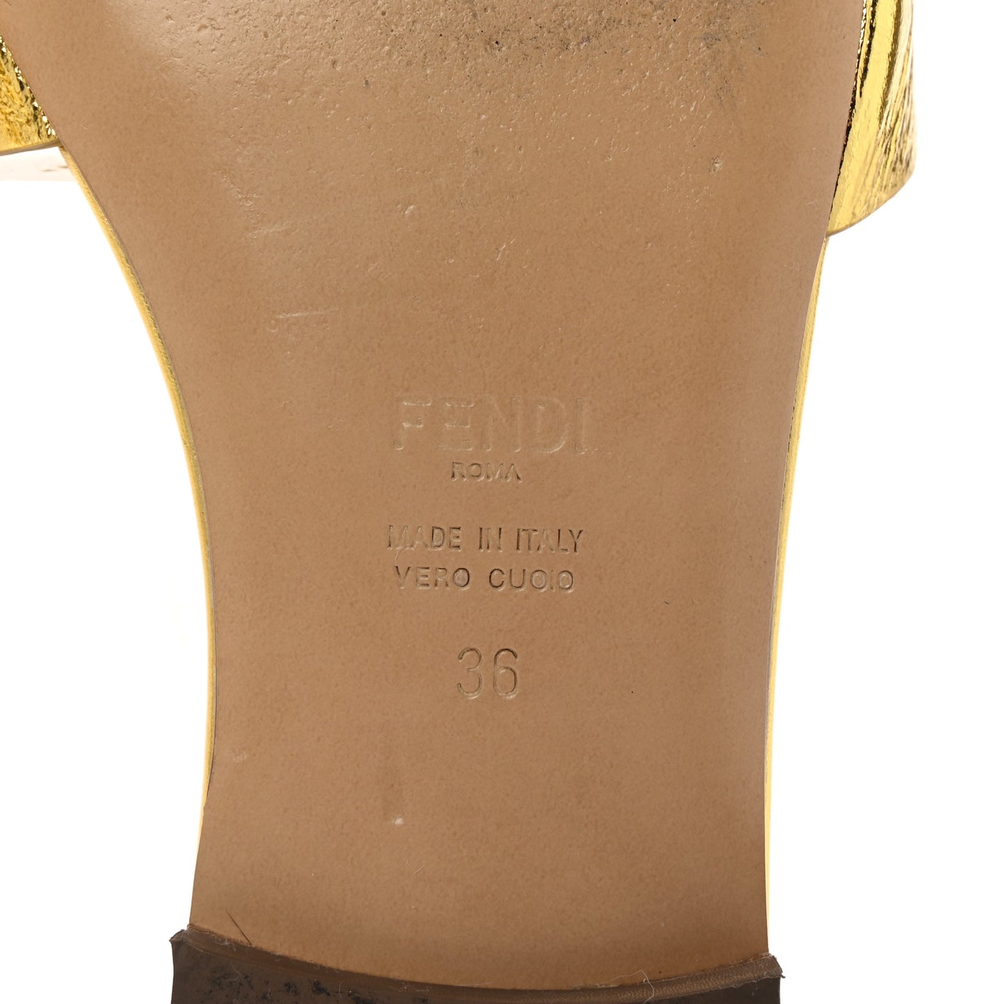Nappa Laminata Cuoio Baguette Flat Slide Sandals 36 Gold