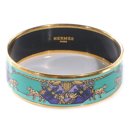 Hermes Enamel Printed Tiger Leopard Wide Bracelet 65 Green 1 of 5