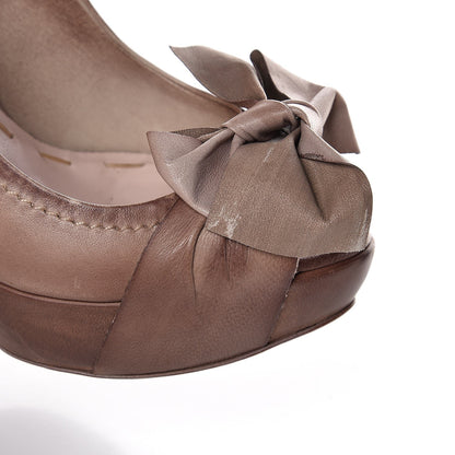 Miu Miu Washed Nappa Bow Peep Toe Pumps 36 Dark Rose 6 of 16