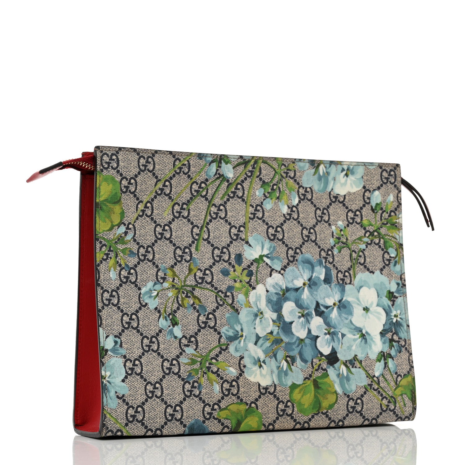 Gucci GG Supreme Monogram Blooms Large Cosmetic Case Beige Blue Navy Hibiscus Red 3 of 9