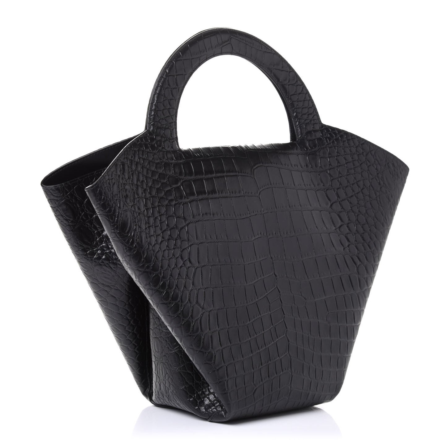 Calfskin Crocodile Embossed Doll Medium Top Handle Bag Black