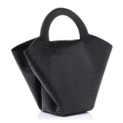 Bottega Veneta Calfskin Crocodile Embossed Doll Medium Top Handle Bag Black 2 of 4