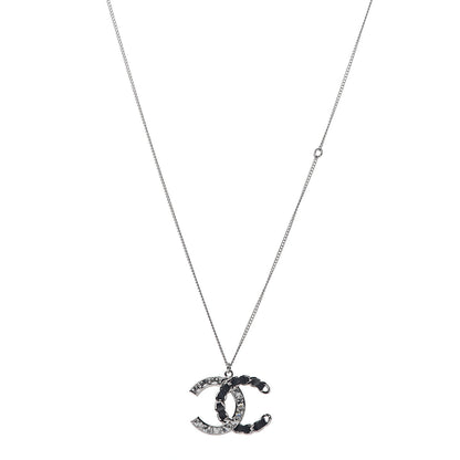 Chanel Lambskin Baguette Crystal CC Necklace Black Silver 1 of 3