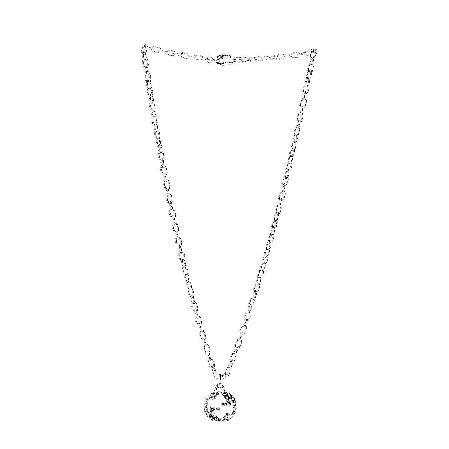 Gucci Sterling Silver Small Textured Interlocking G Pendant Necklace 3 of 5