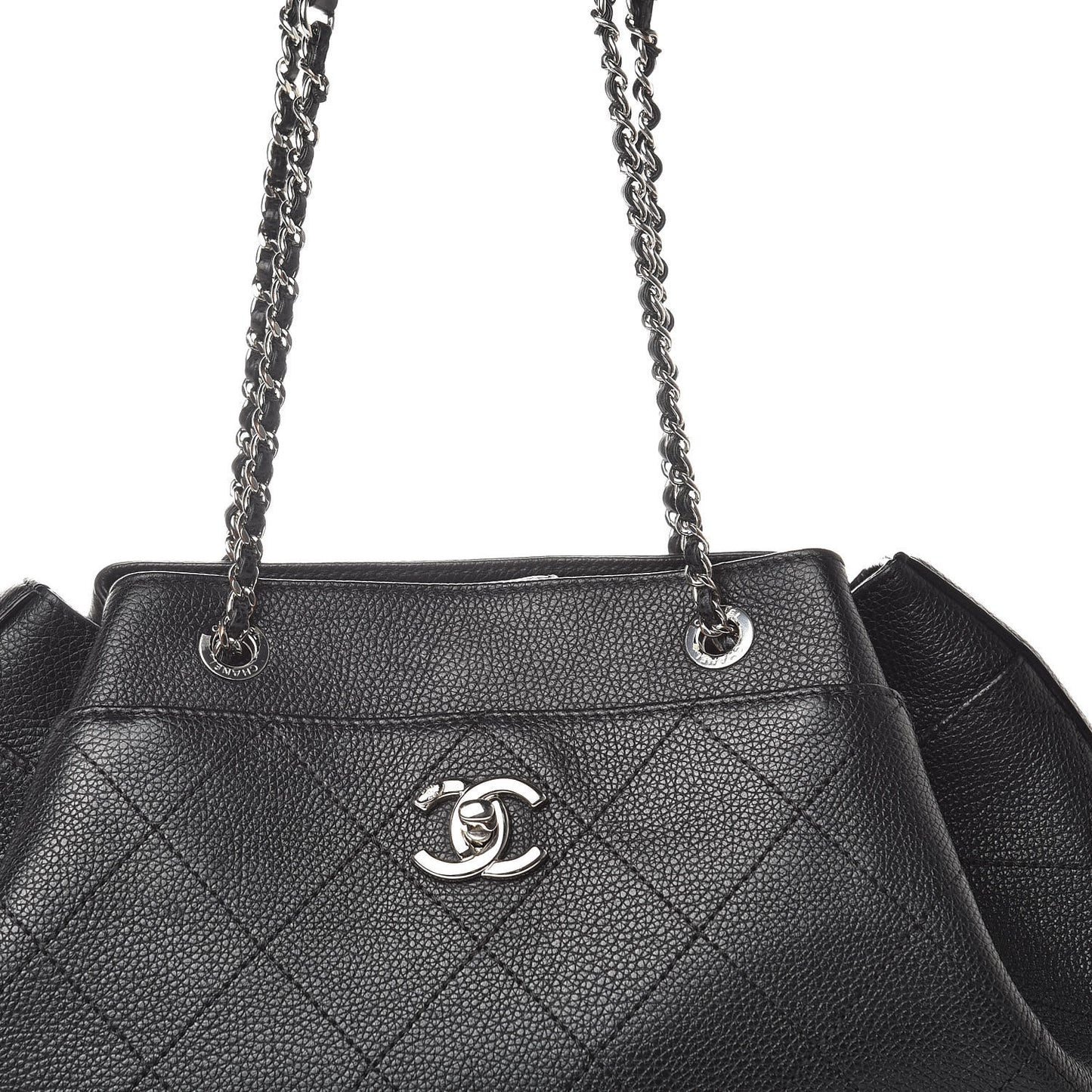 Grained Calfskin Stitched Accordion Shoulder Bag Black