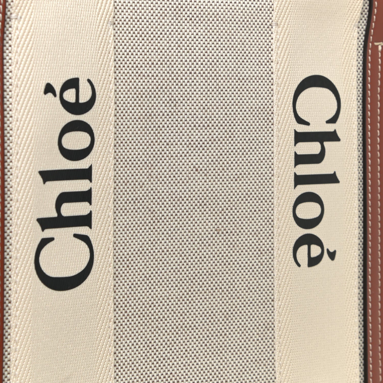Chloe Cotton Calfskin Large Woody Ribbon Tote White Brown 12 of 12