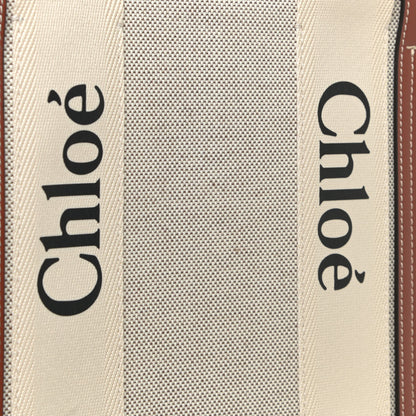 Chloe Cotton Calfskin Large Woody Ribbon Tote White Brown 12 of 12