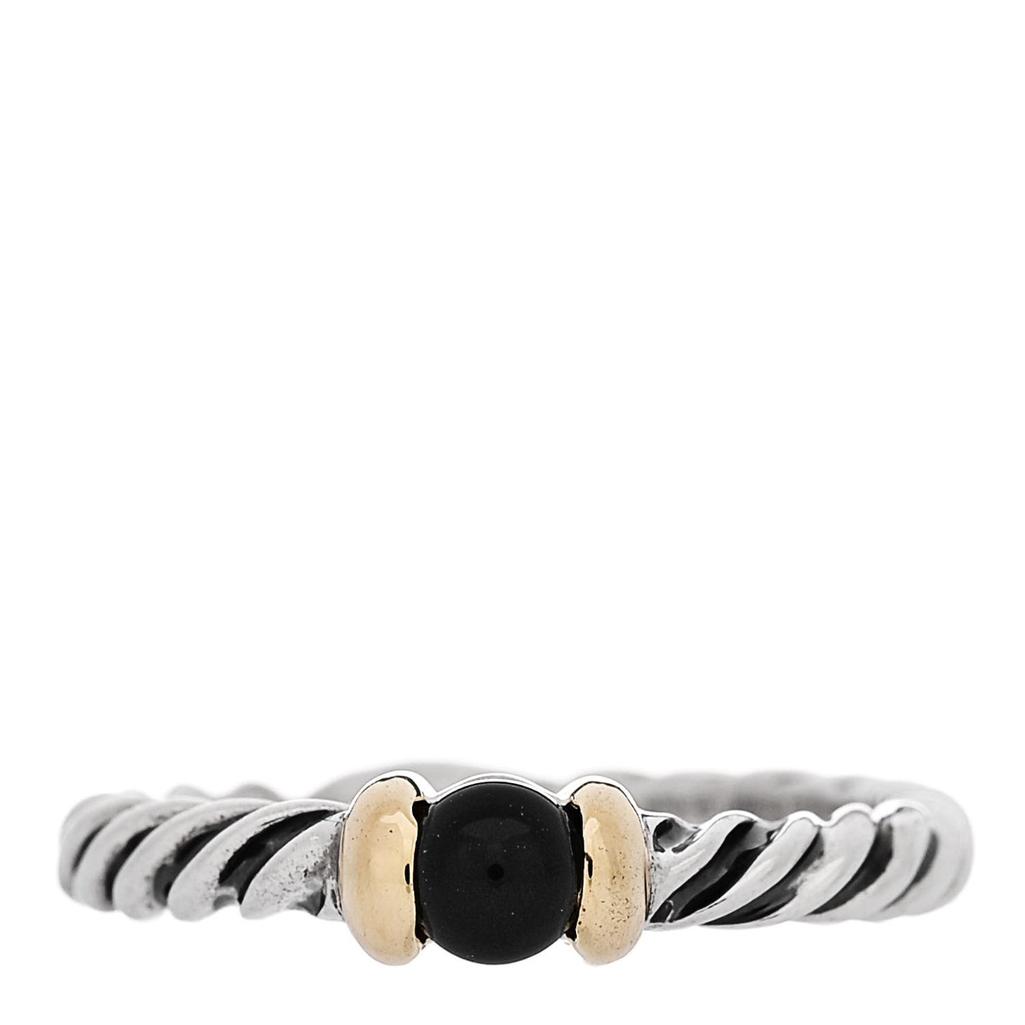 Sterling Silver 14K Yellow Gold Black Onyx Cable Ring 54 6.75