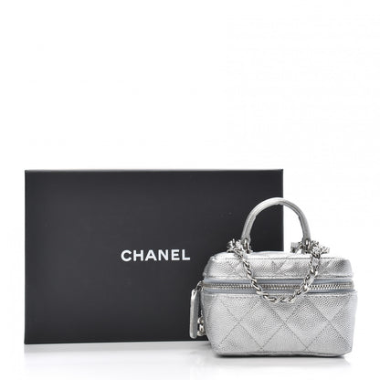 Chanel Metallic Caviar Quilted Mini Top Handle Vanity With Chain Silver 10 of 10