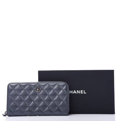Chanel Metallic Calfskin Quilted Large Gusset Zip Around Wallet Charcoal 9 of 9