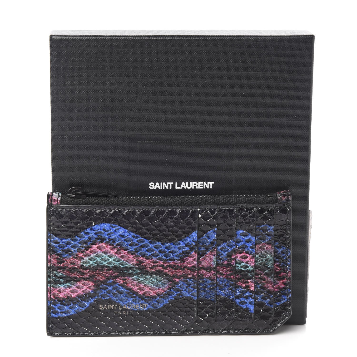 Saint Laurent Snakeskin 5 Fragments Zip Pouch Card Holder Black 7 of 7
