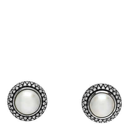 David Yurman Sterling Silver Diamond Cultured Pearl 10mm Cerise Earrings 1 of 4