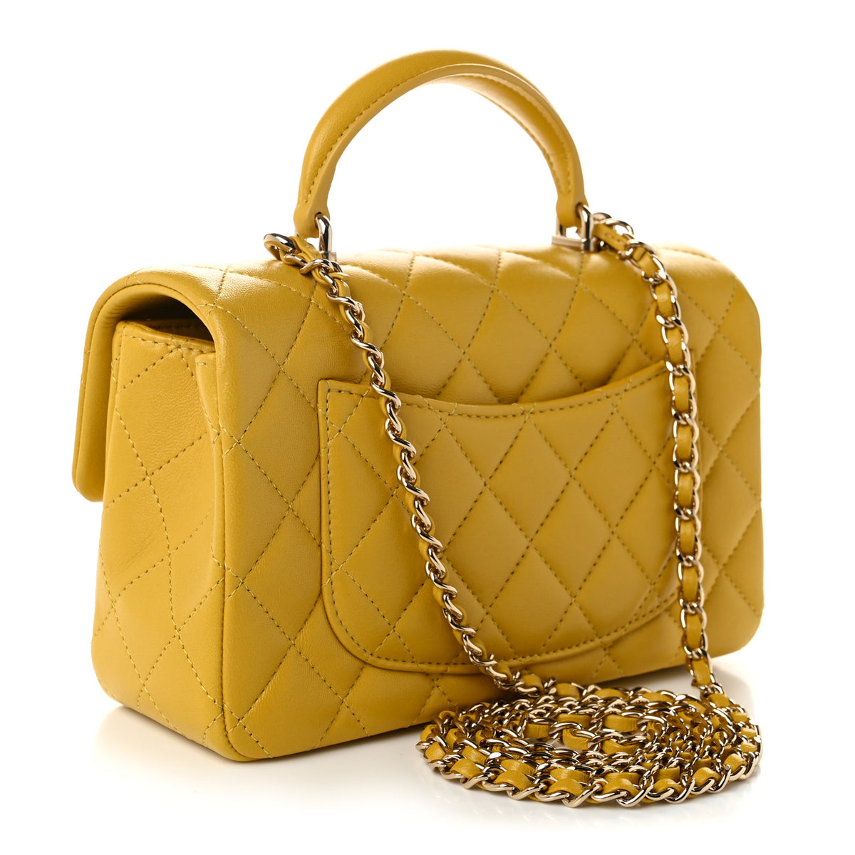 Chanel Lambskin Quilted Mini Top Handle Rectangular Flap Yellow 3 of 11