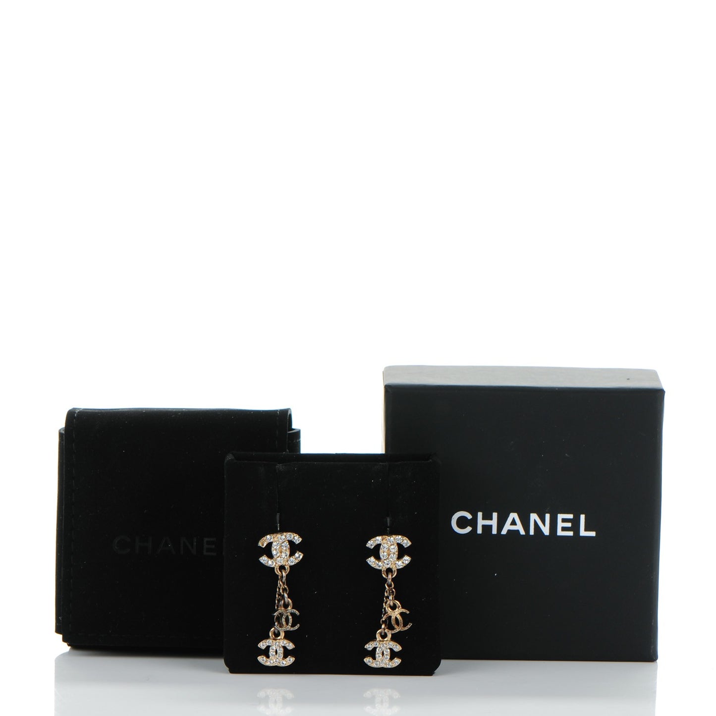 Crystal CC Dangle Earrings Gold