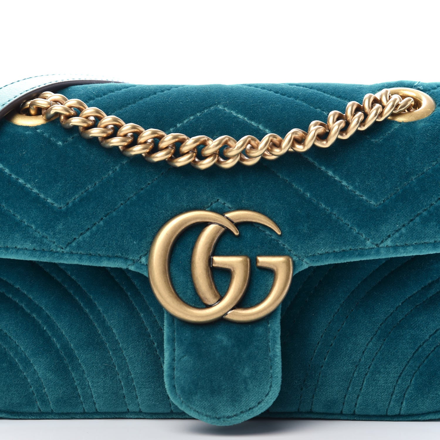 Gucci Velvet Matelasse Mini GG Marmont Shoulder Bag Pavone Cyan 11 of 11