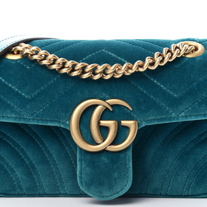 Gucci Velvet Matelasse Mini GG Marmont Shoulder Bag Pavone Cyan 11 of 11