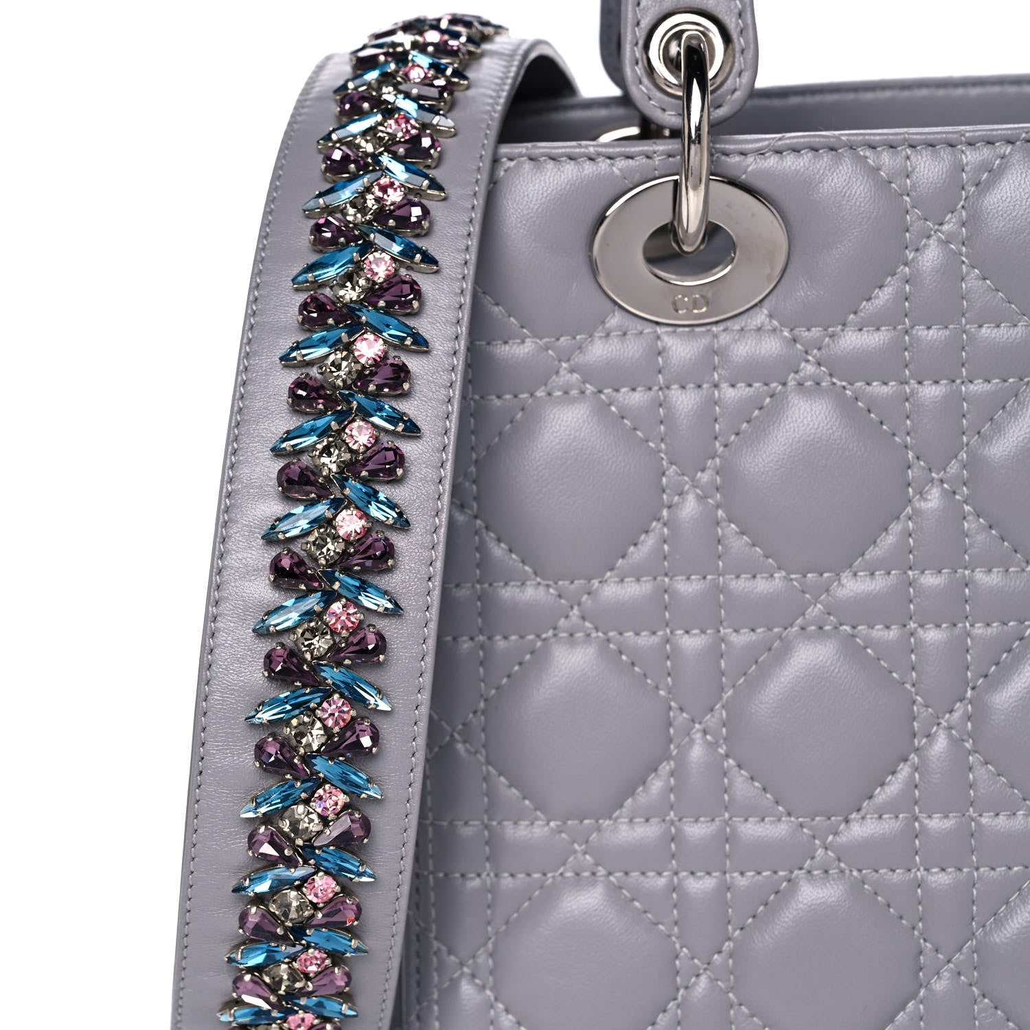 Christian Dior Lambskin Cannage Medium Lady Dior Crystal Strap Grey 9 of 16