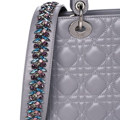 Christian Dior Lambskin Cannage Medium Lady Dior Crystal Strap Grey 9 of 16