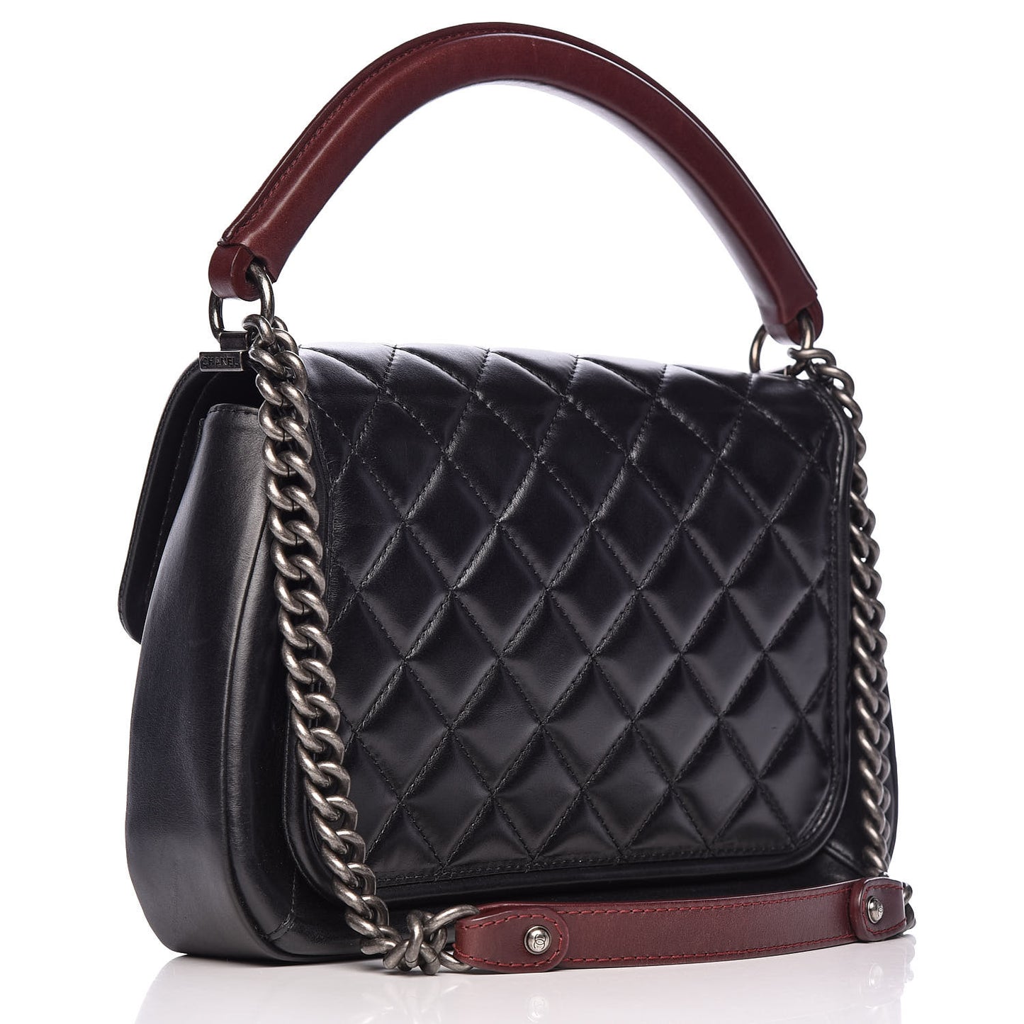 Calfskin Quilted Large Prestige Top Handle Flap Black