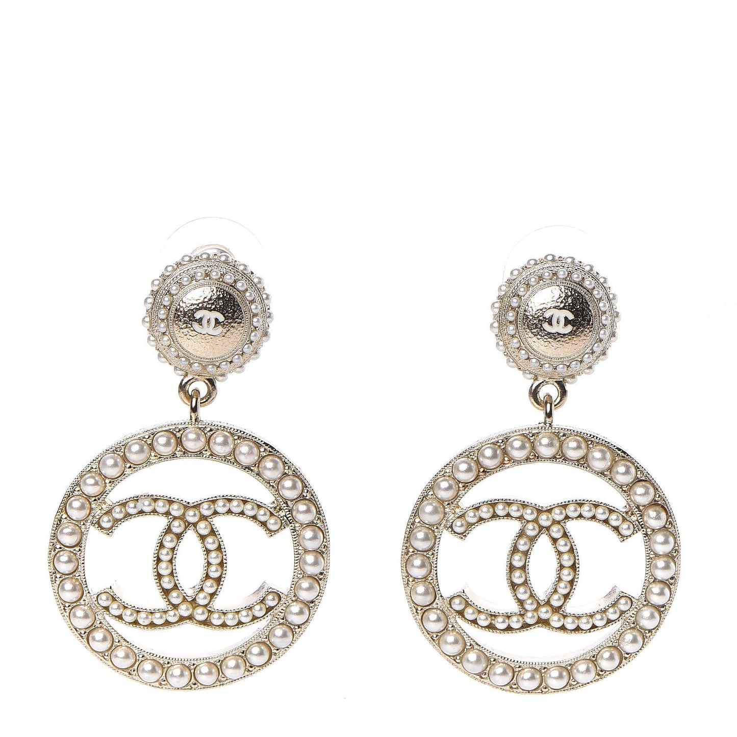 Pearl CC Drop Earrings Light Gold