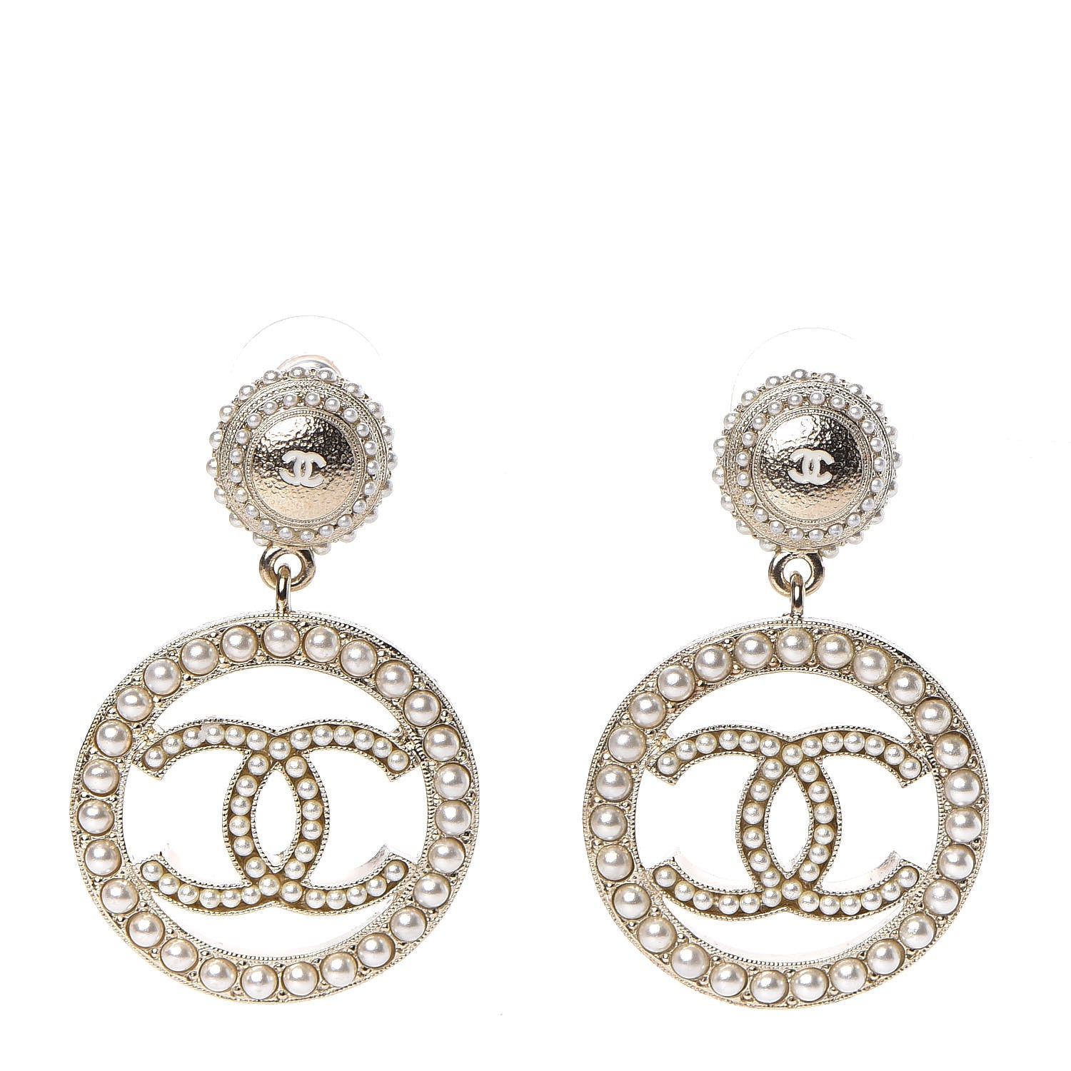 Chanel Pearl CC Drop Earrings Light Gold 1 of 4